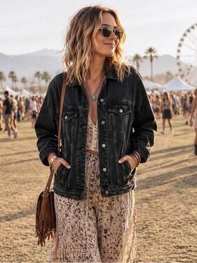 Universal Thread Black Wash Relaxed Fit 
Denim Jacket